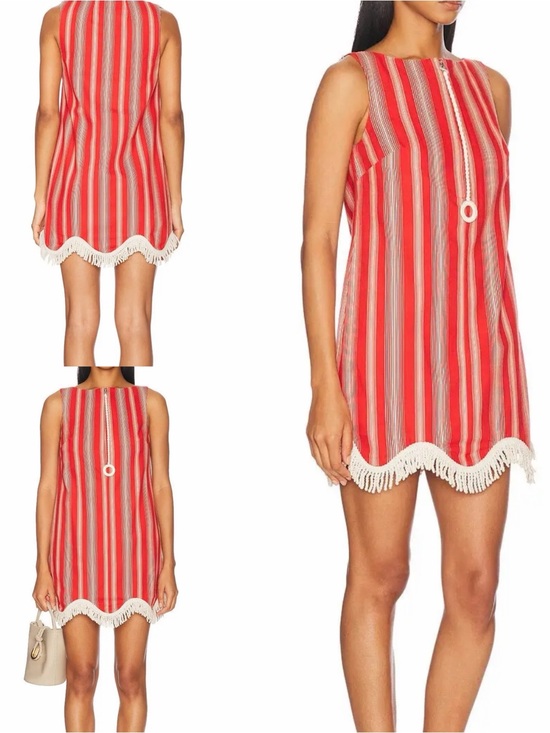 Bode Dresses & Skirts - Red Striped Fringe Hem Shift Dress